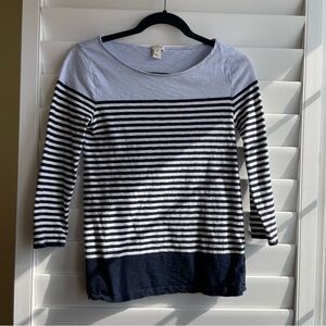 J Crew boat neck three quarter sleeve blue and white striped tee size XS